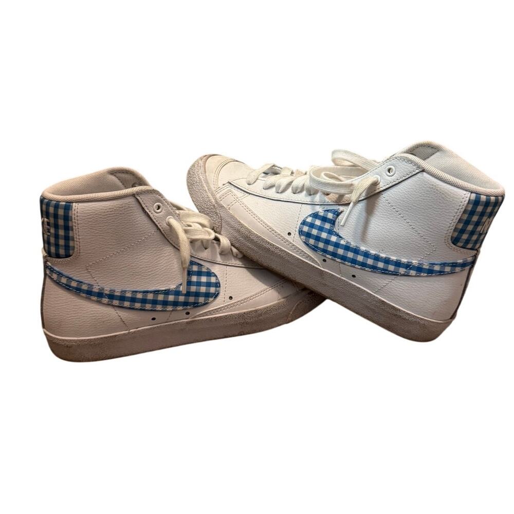 Nike Blazer ’77 Mid University Women Vintage White Blue Gingham Sneakers Shoes 8
